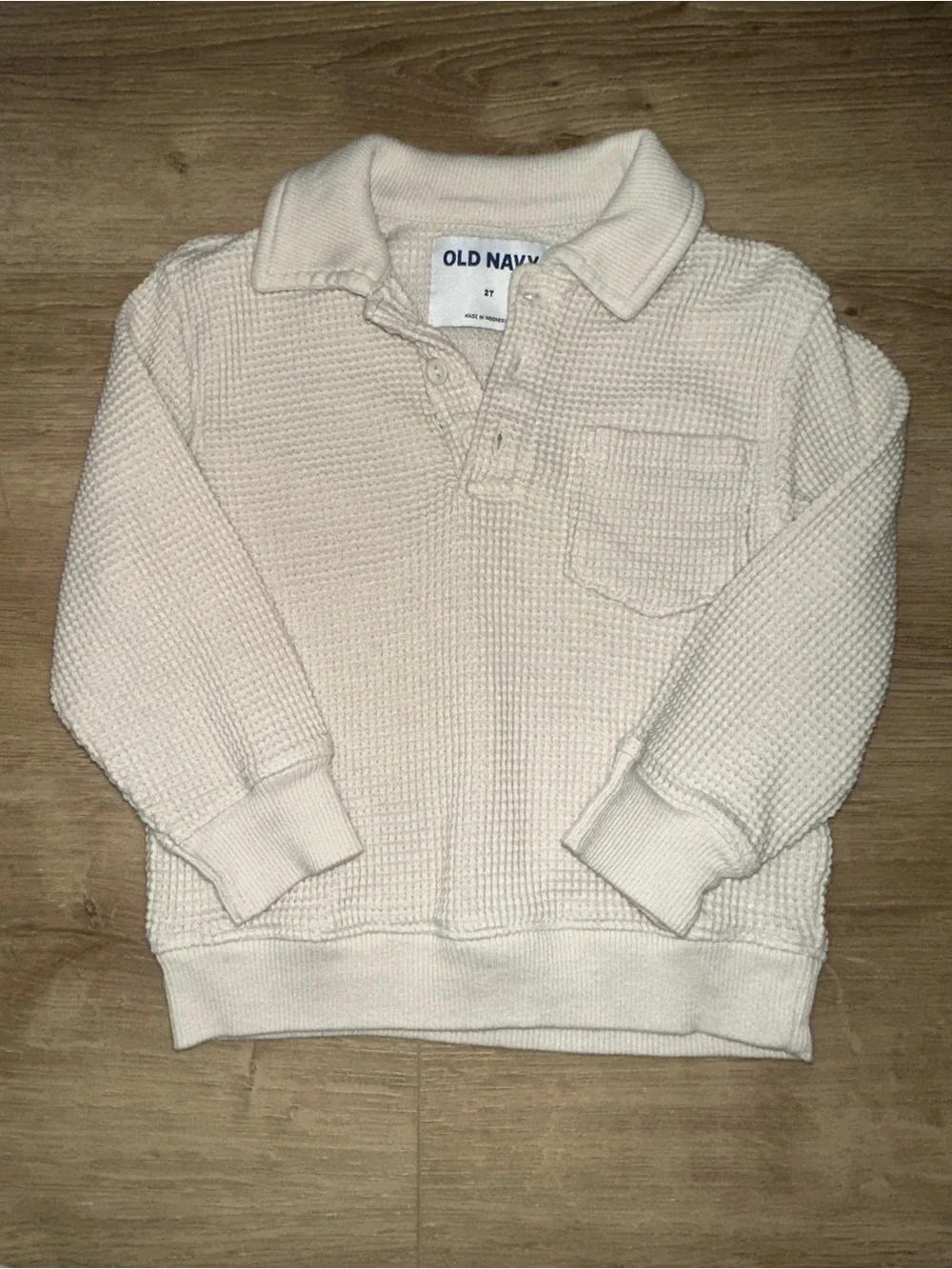 Kids Old Navy Cream Waffle Knit Polo Sweater